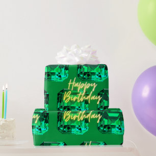 Happy Birthday May Birthstone Emerald Wrapping Paper
