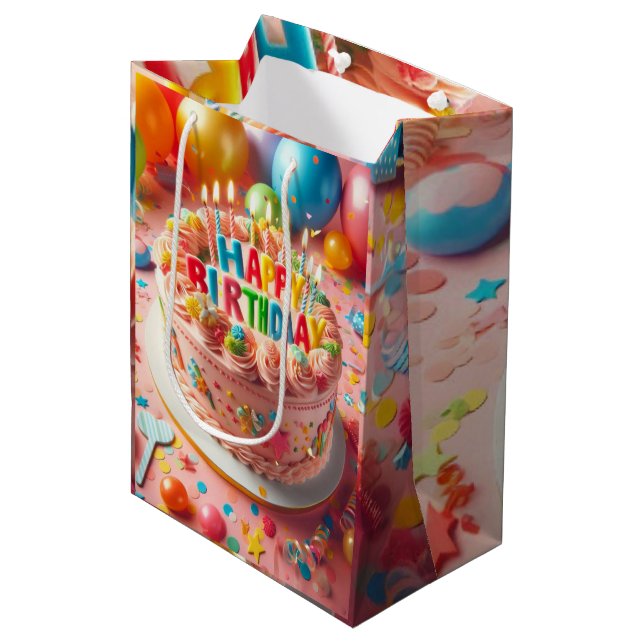 happy birthday medium gift bag (Front Angled)