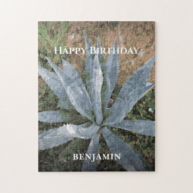 Happy Birthday Men Watercolor Plants Personalise Jigsaw Puzzle (Vertical)