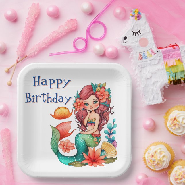 Happy Birthday Mermaid Paper Plate (Party)