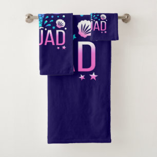 Happy Birthday Mermaid Squad Ocean Party Design Bath Towel Set