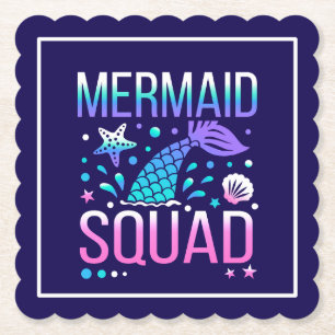 Happy Birthday Mermaid Squad Ocean Party Design Paper Coaster