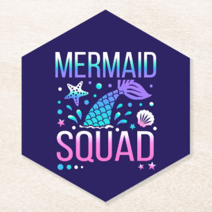 Happy Birthday Mermaid Squad Ocean Party Design Paper Coaster