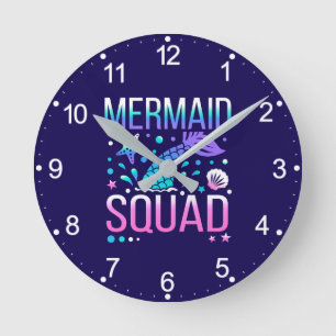 Happy Birthday Mermaid Squad Ocean Party Design Round Clock