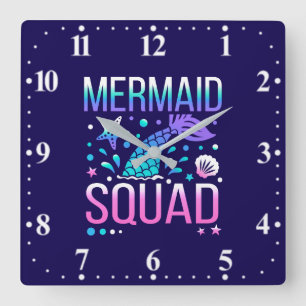 Happy Birthday Mermaid Squad Ocean Party Design Square Wall Clock