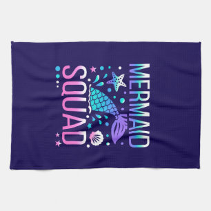 Happy Birthday Mermaid Squad Ocean Party Design Tea Towel