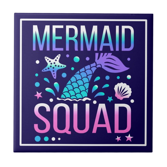 Happy Birthday Mermaid Squad Ocean Party Design Tile (Front)