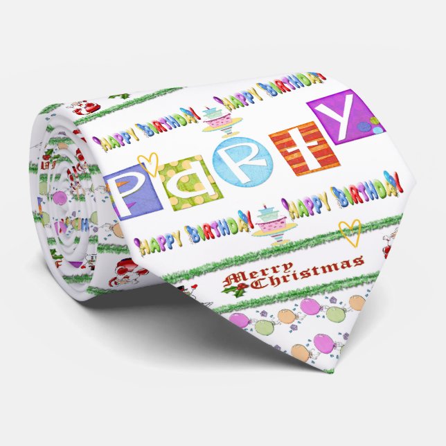 Happy Birthday Merry Christmas Tie,  Tie (Rolled)