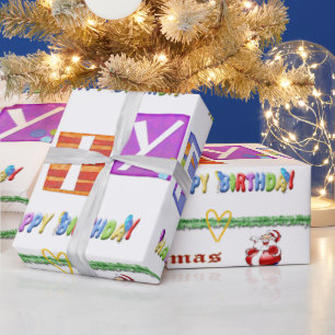 Happy Birthday Merry Christmas Wrapping Paper