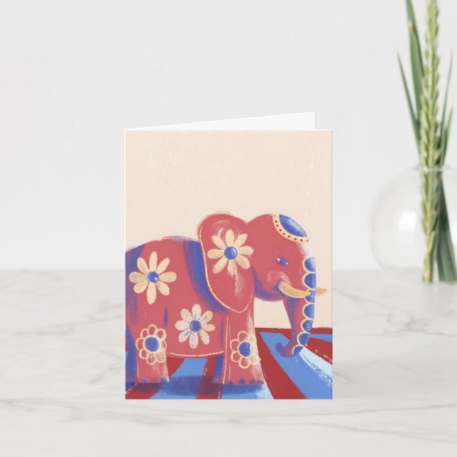 Happy birthday message floral elephant foldet card (Front)