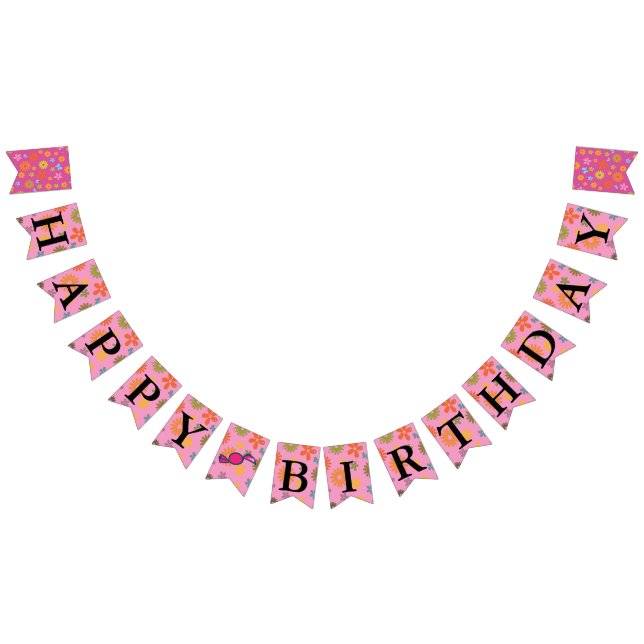 Happy Birthday Message Flower Power Sixties Retro Bunting (All)