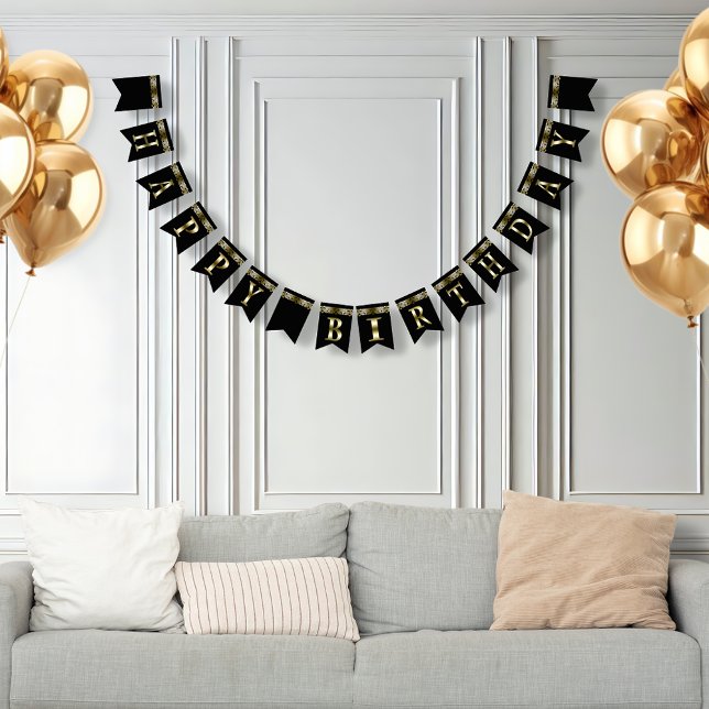 Happy Birthday Metallic Gold on Black Bunting (Creator Uploaded)