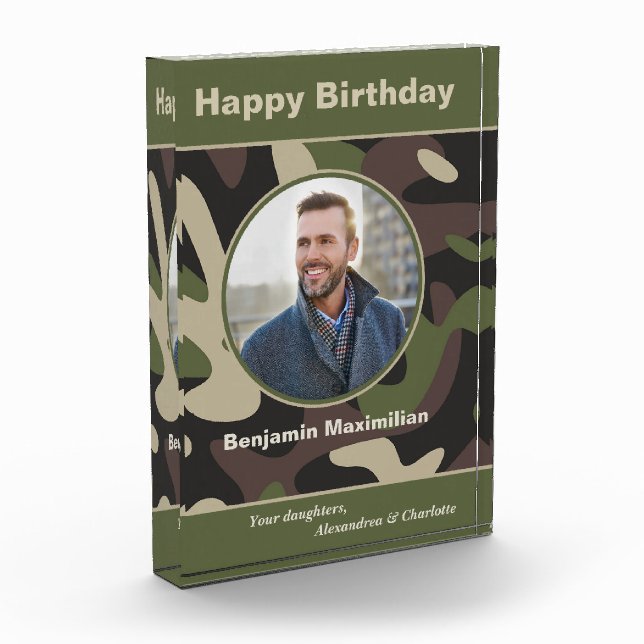 Happy Birthday Military Camouflage Custom Photo Block (Left)
