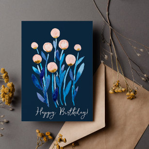 Happy Birthday minimal watercolor flowers Card