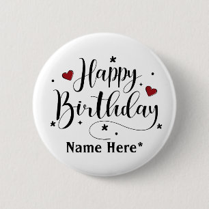Happy Birthday  Minimalist Typography Calligraphy  6 Cm Round Badge