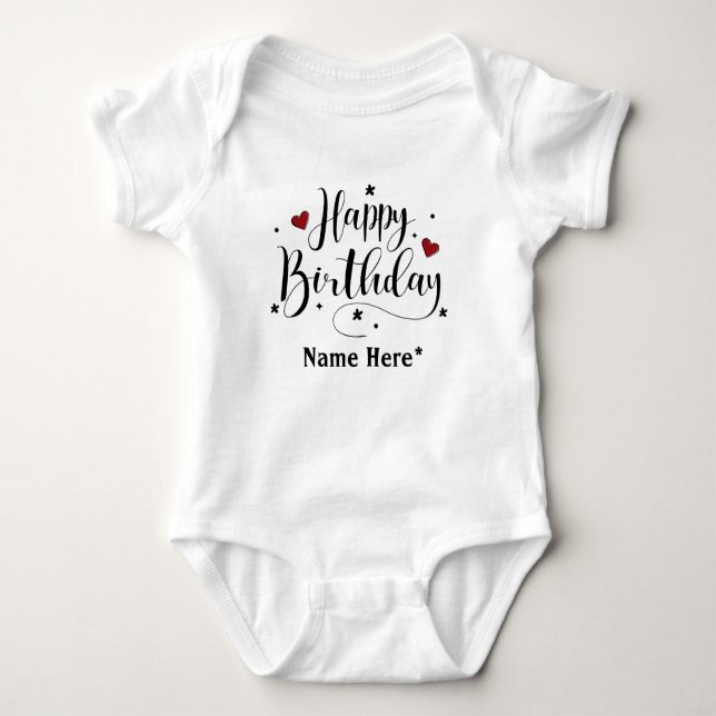 Happy Birthday  Minimalist Typography Calligraphy  Baby Bodysuit (Front)