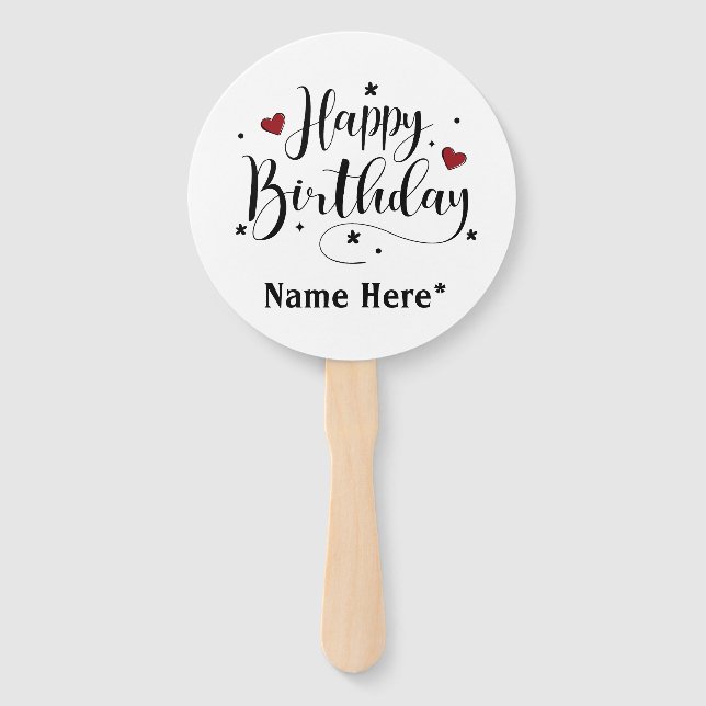 Happy Birthday  Minimalist Typography Calligraphy  Hand Fan (Front)