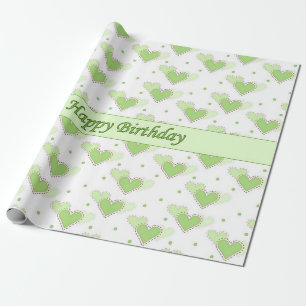 Happy Birthday Mint Green Hearts Wrap Paper