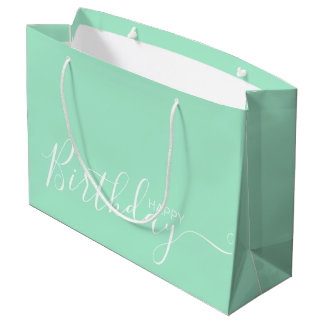 Happy Birthday Mint White Elegant Large Gift Bag