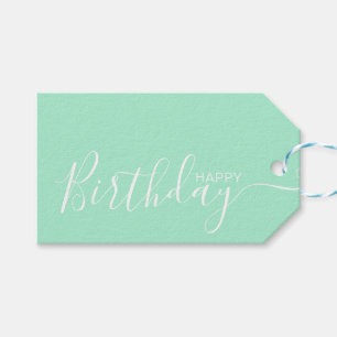 Happy Birthday Mint White Modern Gift Tags