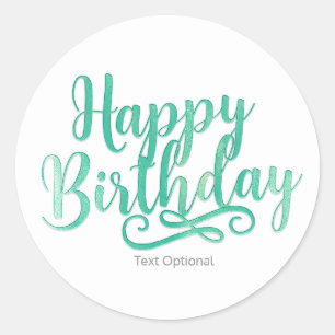 HAPPY BIRTHDAY Minty Green & White Custom Fun Classic Round Sticker