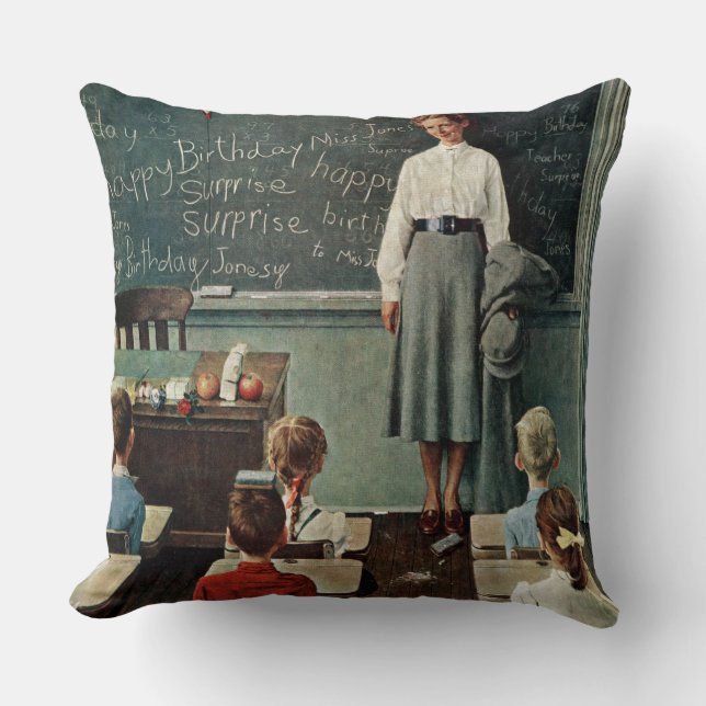 Happy Birthday, Miss Jones by Norman Rockwell Cushion (Front)