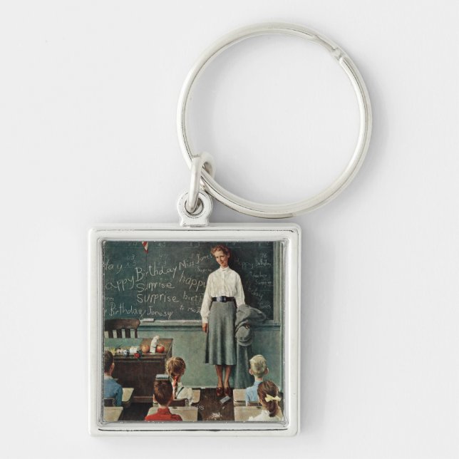 Happy Birthday, Miss Jones by Norman Rockwell Key Ring (Front)