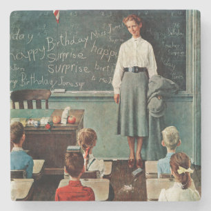 Happy Birthday, Miss Jones by Norman Rockwell Stone Coaster