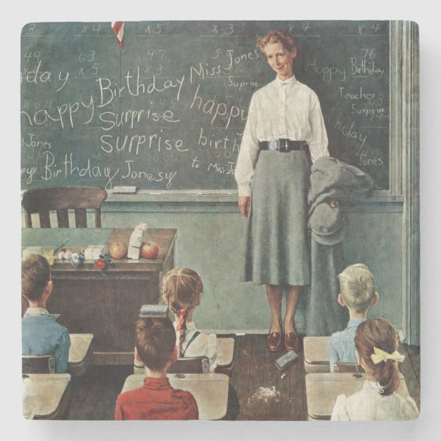 Happy Birthday, Miss Jones by Norman Rockwell Stone Coaster (Front)
