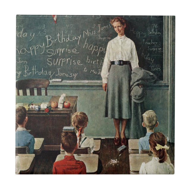 Happy Birthday, Miss Jones by Norman Rockwell Tile (Front)