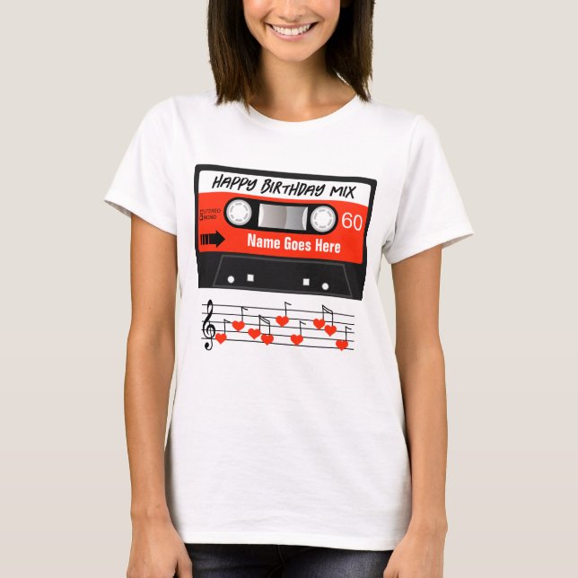 Happy Birthday Mixtape Red Cassette Customised T-Shirt (Front)