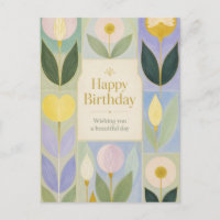 Happy Birthday Modern Botanical Flowers in Pastel