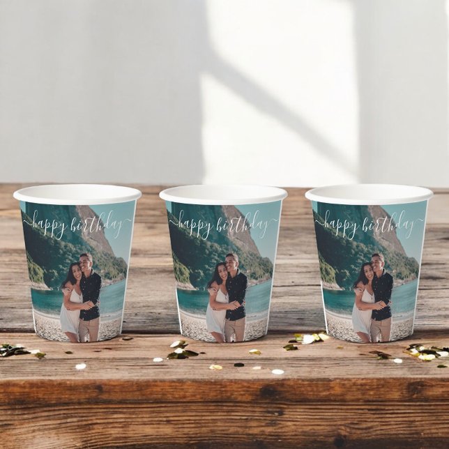 Happy Birthday Modern Calligraphy Photo Paper Cups (Creator Uploaded)