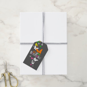 Happy Birthday Modern Colourful Neon Butterflies Gift Tags