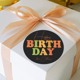 Happy Birthday Modern Doodle Colourful Typography Classic Round Sticker