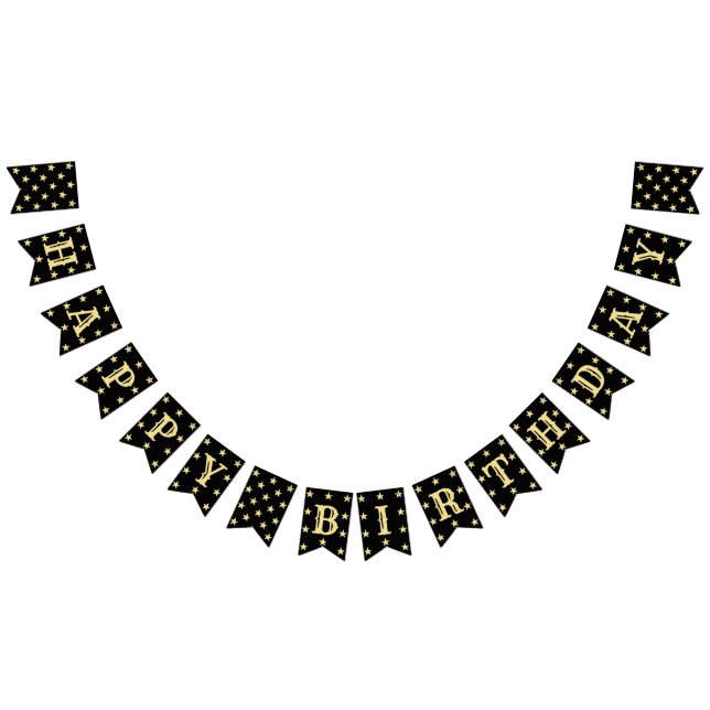 Happy Birthday Modern Elegant Black Gold Decor Bunting (All)