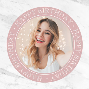Happy Birthday Modern Elegant Classic Girly Photo Round Sticker