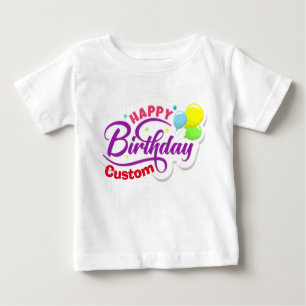 Happy Birthday Modern Elegant Customised Name Cute Baby T-Shirt