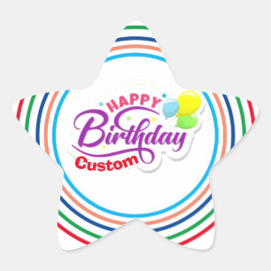 Happy Birthday Modern Elegant Customised Name Cute Star Sticker