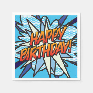 HAPPY BIRTHDAY Modern Fun Blue Napkin