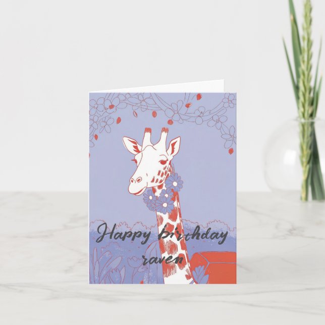 Happy birthday modern giraffe foldet card (Front)