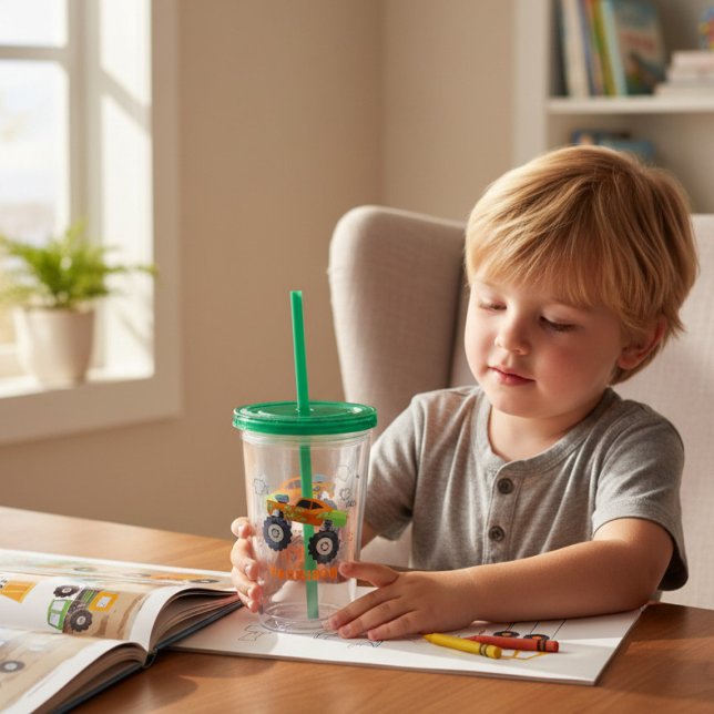 Happy Birthday Modern Monster Car Trucks Name  Acrylic Tumbler (Creator Uploaded)