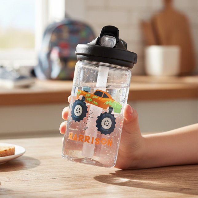 Happy Birthday Modern Monster Car Trucks Name  Water Bottle (Creator Uploaded)