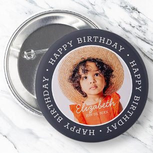 Happy Birthday Modern Preppy Custom Photo 6 Cm Round Badge