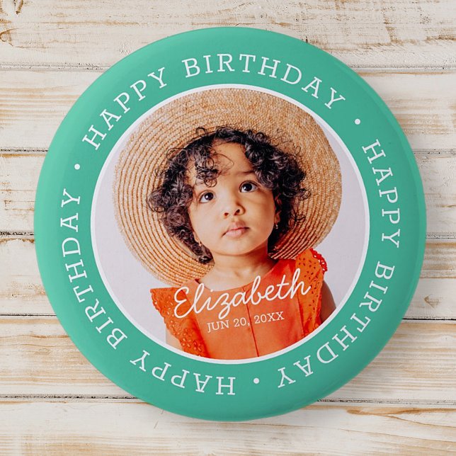 Happy Birthday Modern Preppy Custom Photo 6 Cm Round Badge (Creator Uploaded)
