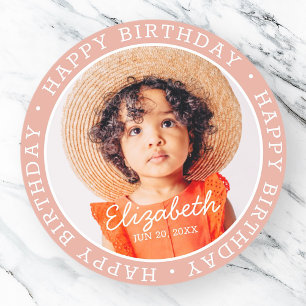 Happy Birthday Modern Preppy Custom Photo Classic Round Sticker