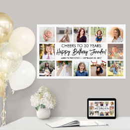 Happy Birthday Modern Script Photo Collage Party Poster