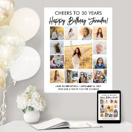 Happy Birthday Modern Script Photo Collage Party Poster