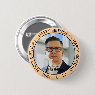 Happy Birthday Modern Simple Custom Photo  6 Cm Round Badge