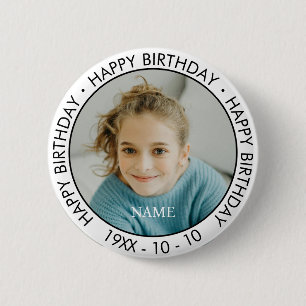 Happy Birthday Modern Simple Custom Photo  6 Cm Round Badge